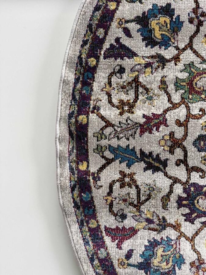 Muratap Tapijtenloods Picasso Rosa Vintage Rond Vloerkleed Creme Multi Laagpolig- 200 CM ROND