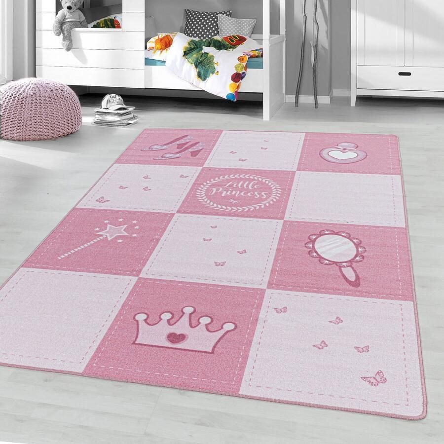 Muratap Tapijtenloods Play Vloerkleed Kinderkamer Little Princess Laagpolig Roze- 100x150 CM
