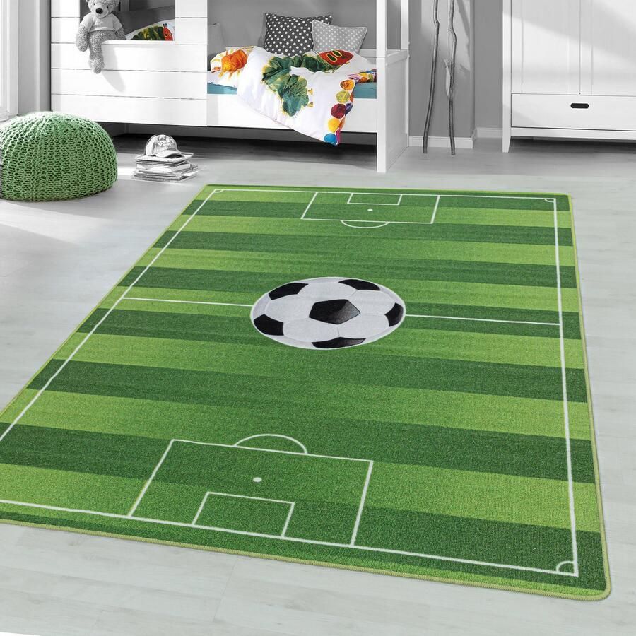Muratap Tapijtenloods Play Vloerkleed Kinderkamer Voetbal Laagpolig Groen- 160x230 CM