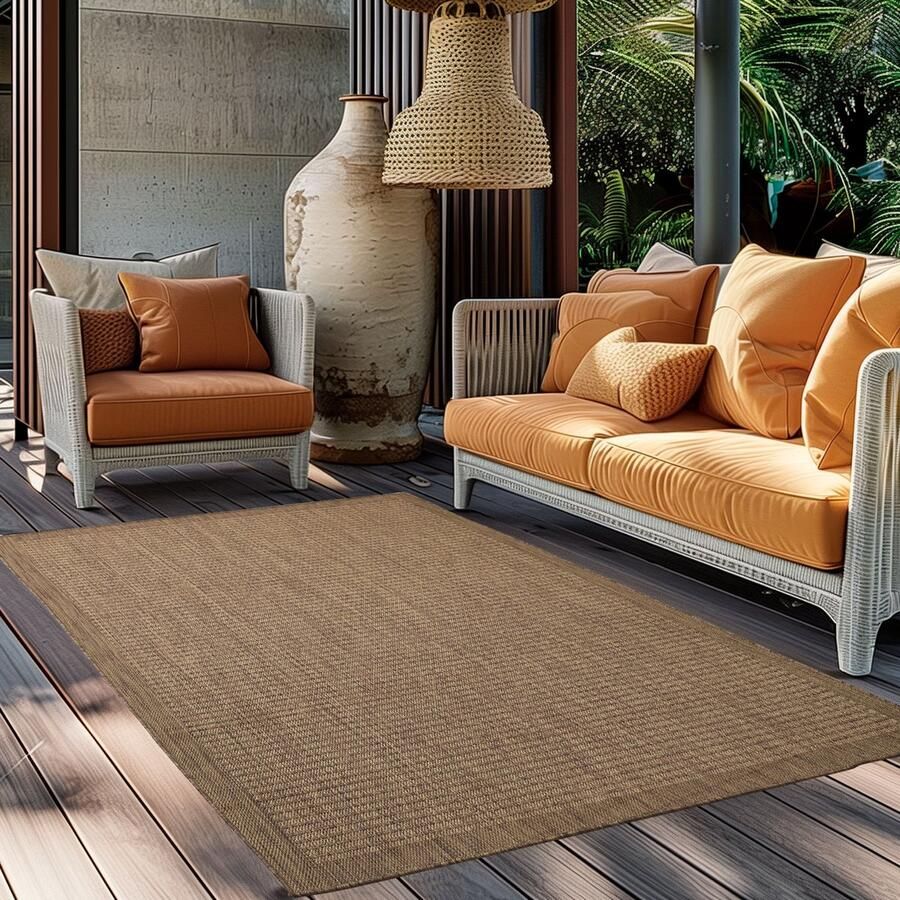 Muratap Tapijtenloods Solid Binnen en Buiten Vloerkleed Indoor & Outdoor Laagpolig Effen Bruin Beige- 200x290 CM