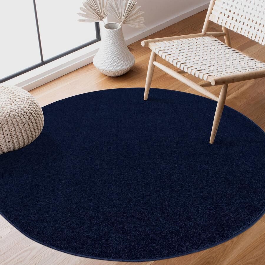 Muratap Tapijtenloods Uni Rond Effen Laagpolig Vloerkleed Modern Donker Blauw Navy- 240 CM ROND
