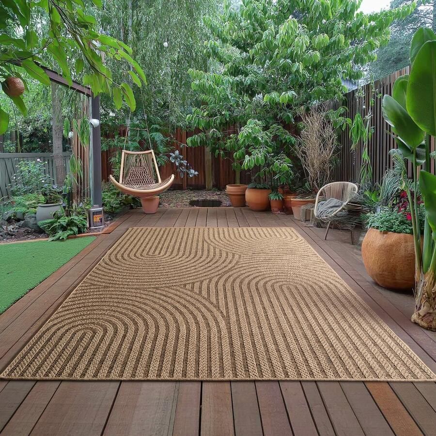 Muratap Timber Buitenkleed – Japandi Indoor & Outdoor Jute-Look Vloerkleed Weerbestendig Tuin Balkonkleed Beige- 120x170 CM