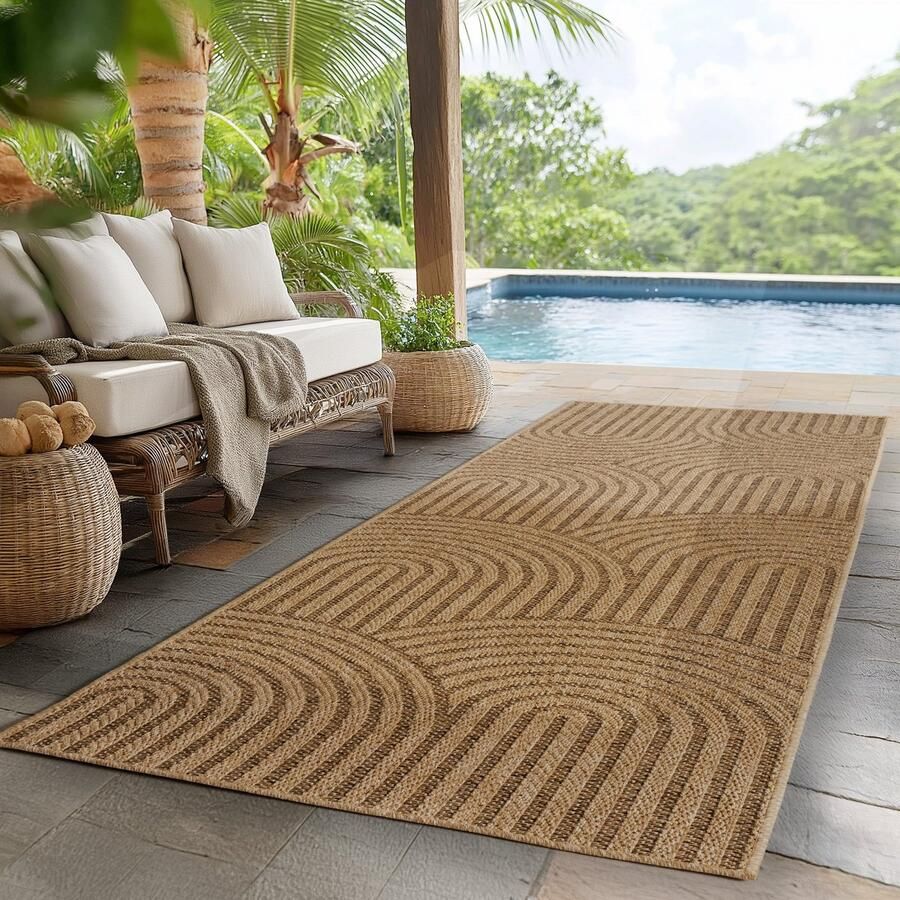 Muratap Timber Buitenkleed – Japandi Indoor & Outdoor Jute-Look Vloerkleed Weerbestendig Tuin Balkonkleed Beige- 80x250 CM