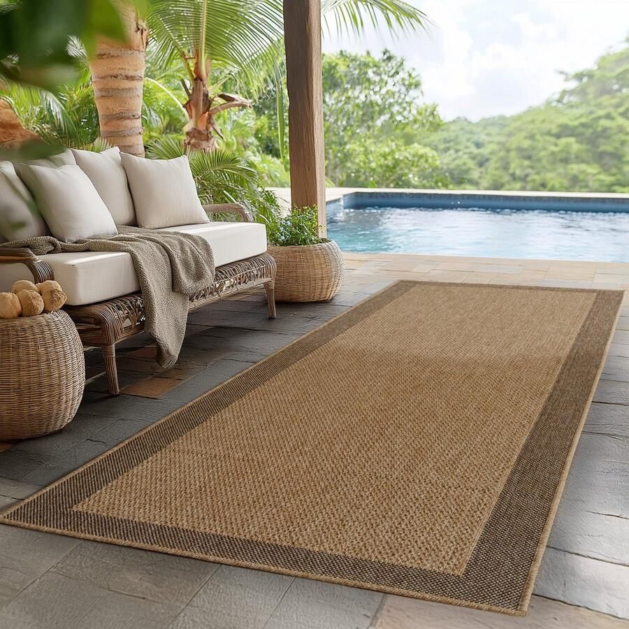 Muratap Timber Solid Buitenkleed – Indoor & Outdoor Jute-Look Vloerkleed Weerbestendig Tuin Balkonkleed Beige- 80x250 CM