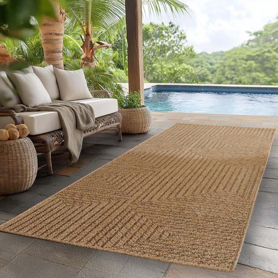 Muratap Relax Denver Laagpolig Jute Vloerkleed In en Outdoor Modern Tapijt Beige- 60x180 CM
