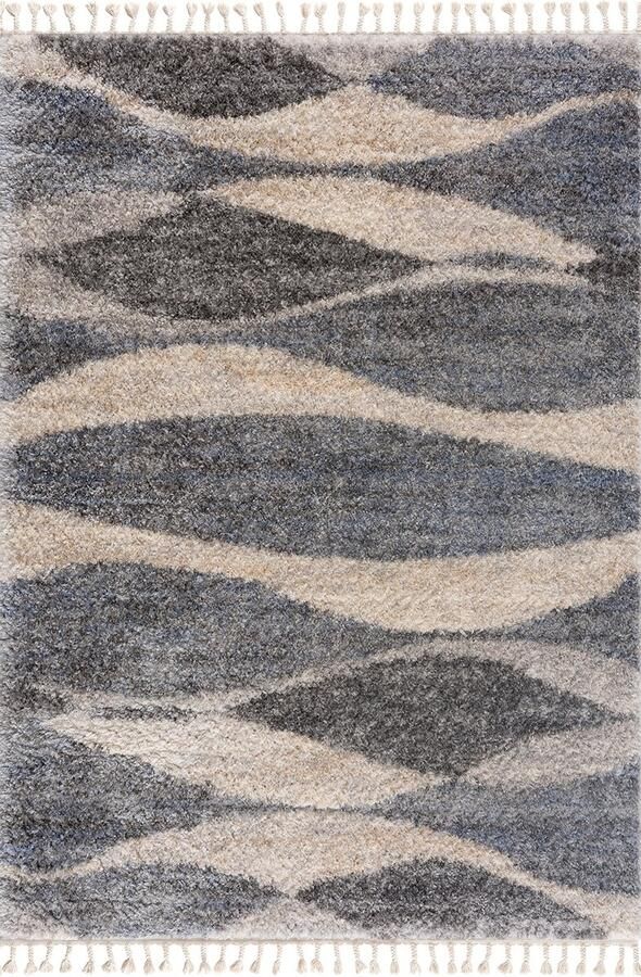 Muratap Versay Hoogpolig Vloerkleed Golvend Design Grijs Beige Franjes- 80x150 CM