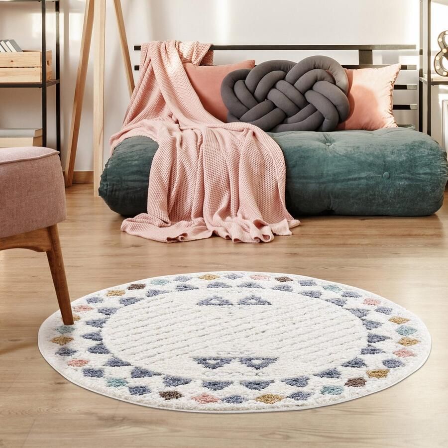 Muratap Vloerkleed Focus Anime Rond Hoogpolig Fluffy Scandinavisch Multikleur Creme- 200 CM ROND