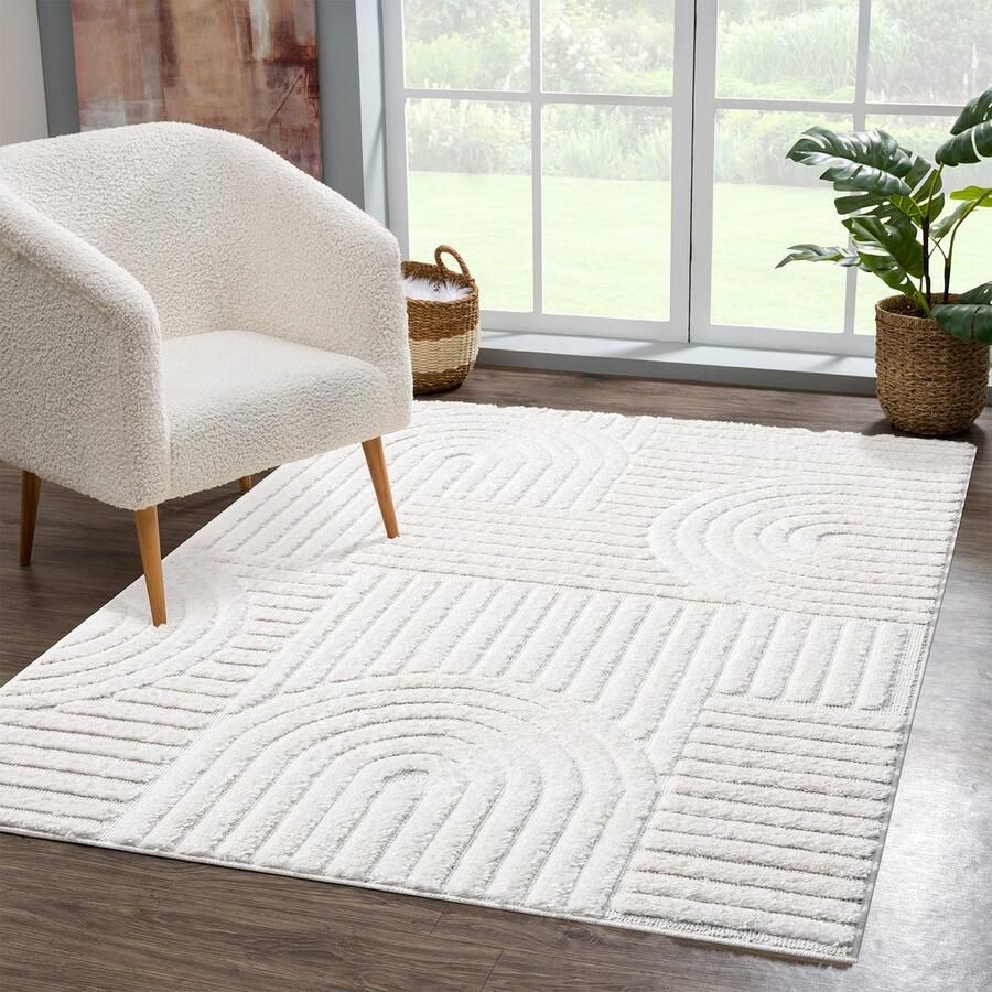 Muratap Vloerkleed Focus Japandi Hoogpolig Fluffy Scandinavisch Creme- 160x230 CM