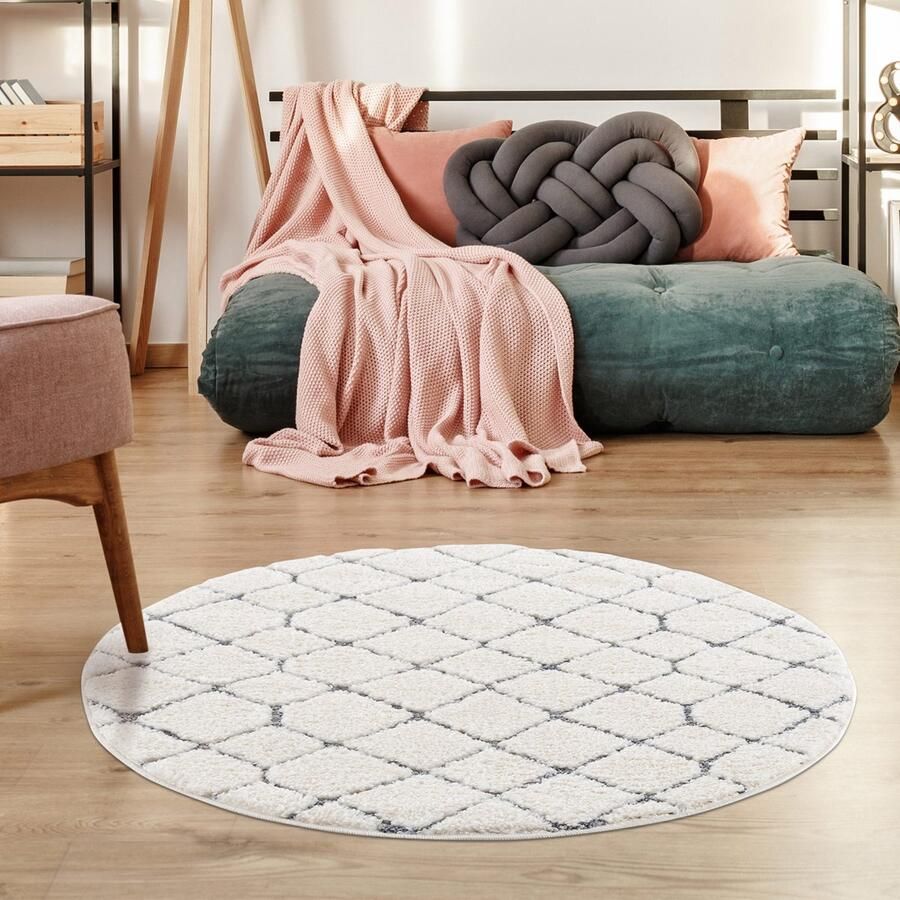 Muratap Vloerkleed Focus Madrid Rond Hoogpolig Fluffy Scandinavisch Creme- 200 CM ROND