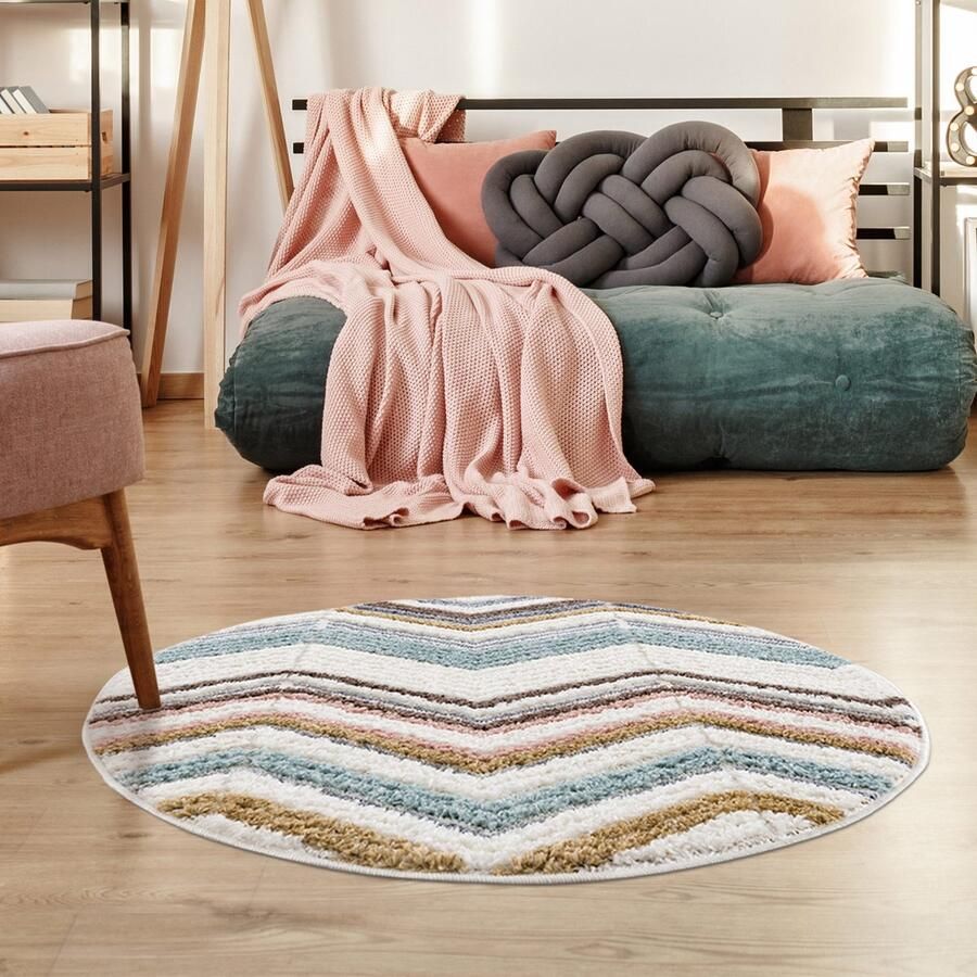 Muratap Vloerkleed Focus Molly Rond Hoogpolig Fluffy Scandinavisch Multi- 200 CM ROND