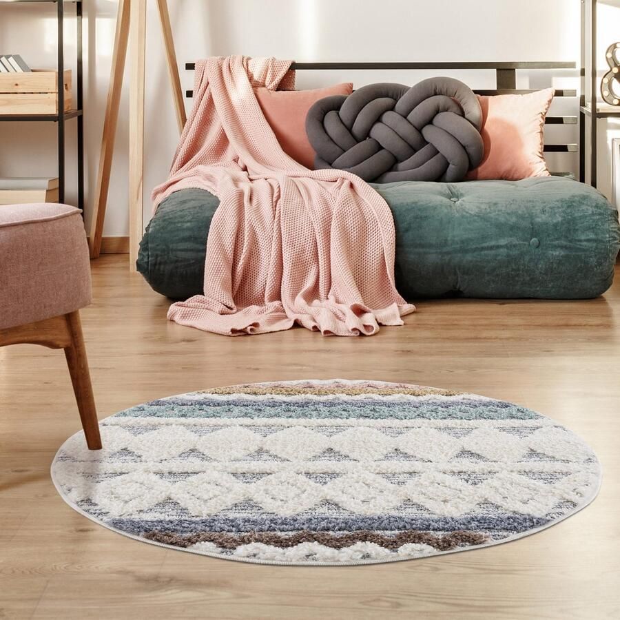 Muratap Vloerkleed Focus Rond Hoogpolig Fluffy Scandinavisch Multi- 120 CM ROND