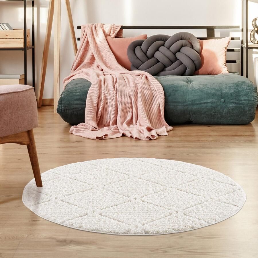 Muratap Vloerkleed Focus Style Rond Hoogpolig Fluffy Scandinavisch Creme- 120 CM ROND