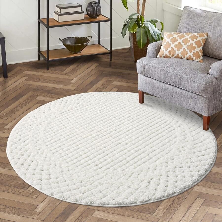 Muratap Vloerkleed Focus Uni Rond Hoogpolig Fluffy Scandinavisch Creme- 120 CM ROND