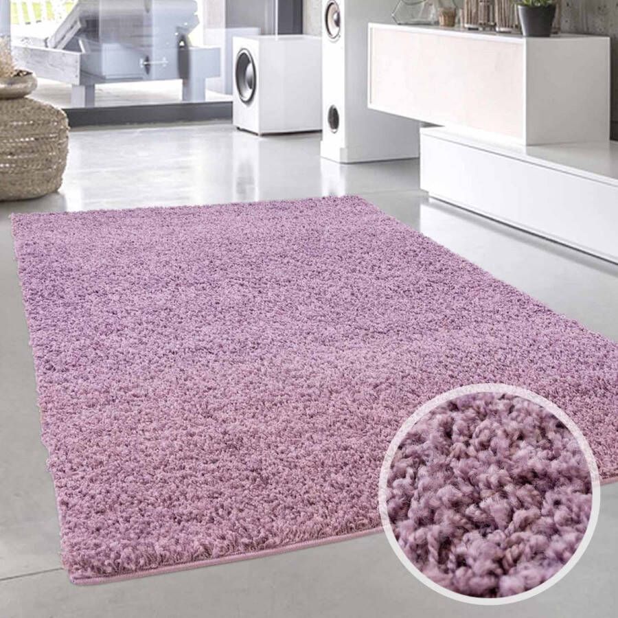 Muratap Shaggy Hoogpolig Tapijtenloods Vloerkleed Effen Pastel Paars 120 CM ROND