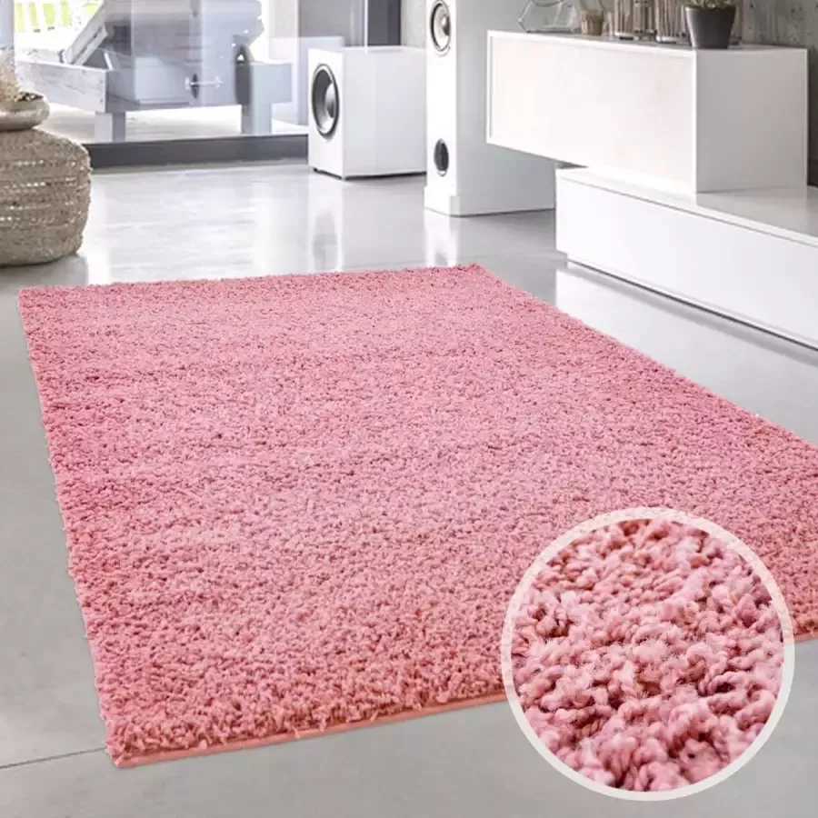 Muratap Shaggy Hoogpolig Tapijtenloods Vloerkleed Effen Pastel Roze 160x220 CM