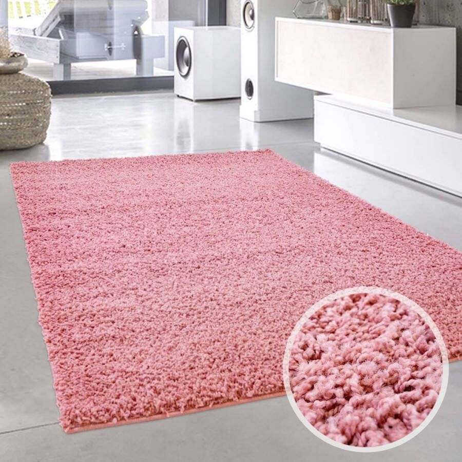 Muratap Shaggy Hoogpolig Tapijtenloods Vloerkleed Effen Pastel Roze 190x280 CM