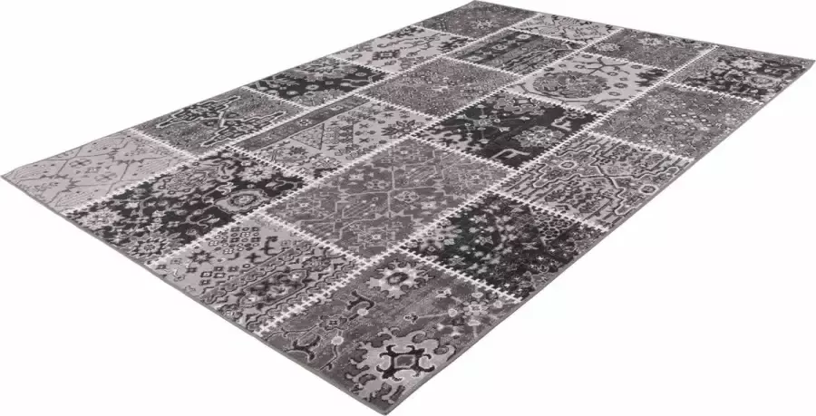Muratap Tapijtenloods Ariya Vintage Patchwork Vloerkleed Laagpolig Grijs- 160x230 CM