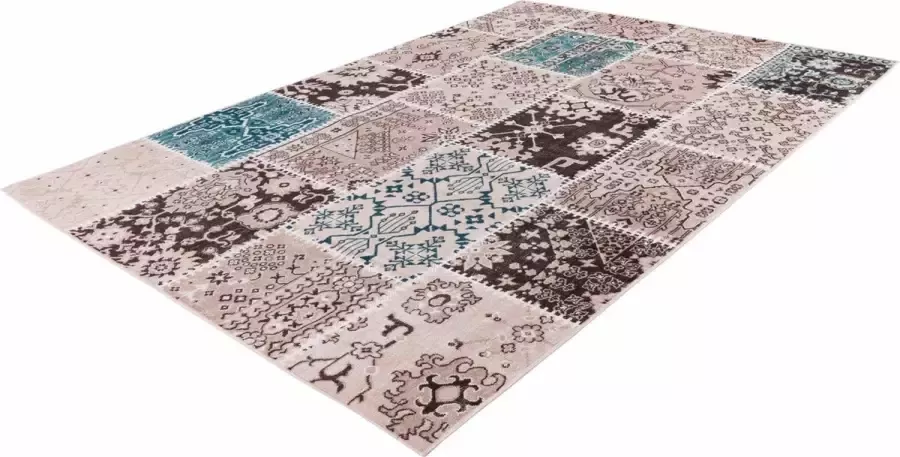 Muratap Tapijtenloods Ariya Vintage Patchwork Vloerkleed Laagpolig Blauw Beige- 160x230 CM