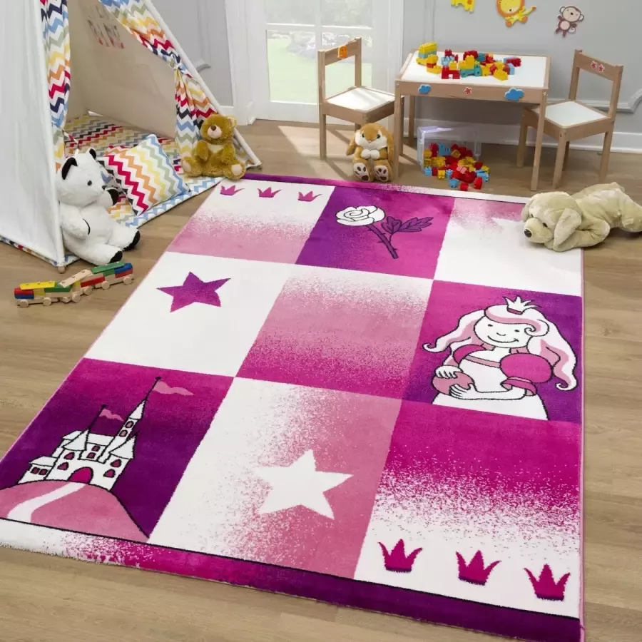 Muratap Tapijtenloods Bambino Sprookje Kinderkamer Vloerkleed Paars Roze Laagpolig 120x170 CM