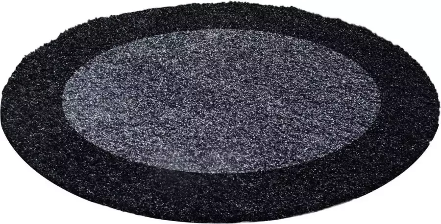 Muratap Tapijtenloods Basic Rond Shaggy Kader vloerkleed Antraciet Grijs Hoogpolig- 120 CM ROND - Foto 2