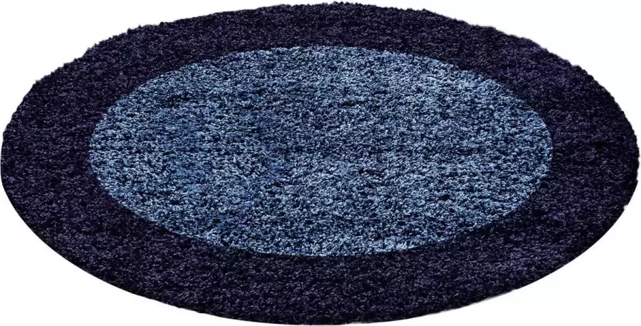 Muratap Tapijtenloods Basic Rond Shaggy Kader vloerkleed Blauw Hoogpolig- 160 CM ROND