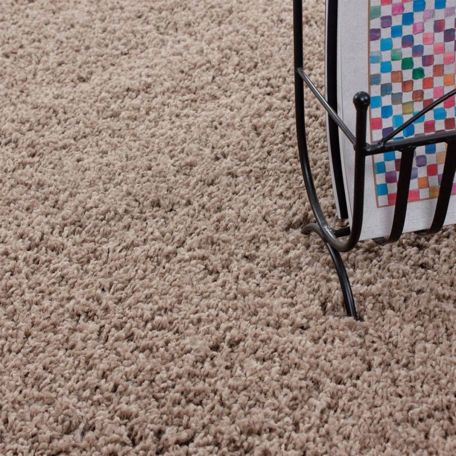 Muratap Tapijtenloods Basic Rond Shaggy vloerkleed Beige Hoogpolig- 80 CM ROND