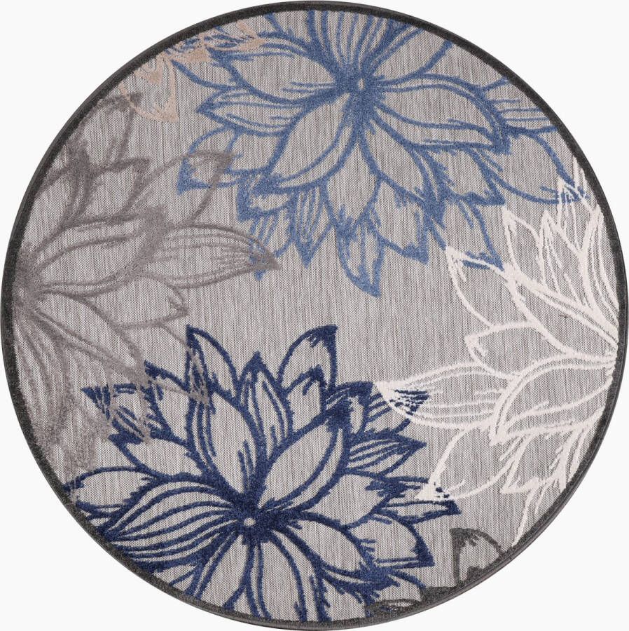 Muratap Tapijtenloods Binnen en Buiten Rond Vloerkleed Floral Outdoor Laagpolig Tapijt Grijs- 150 CM ROND