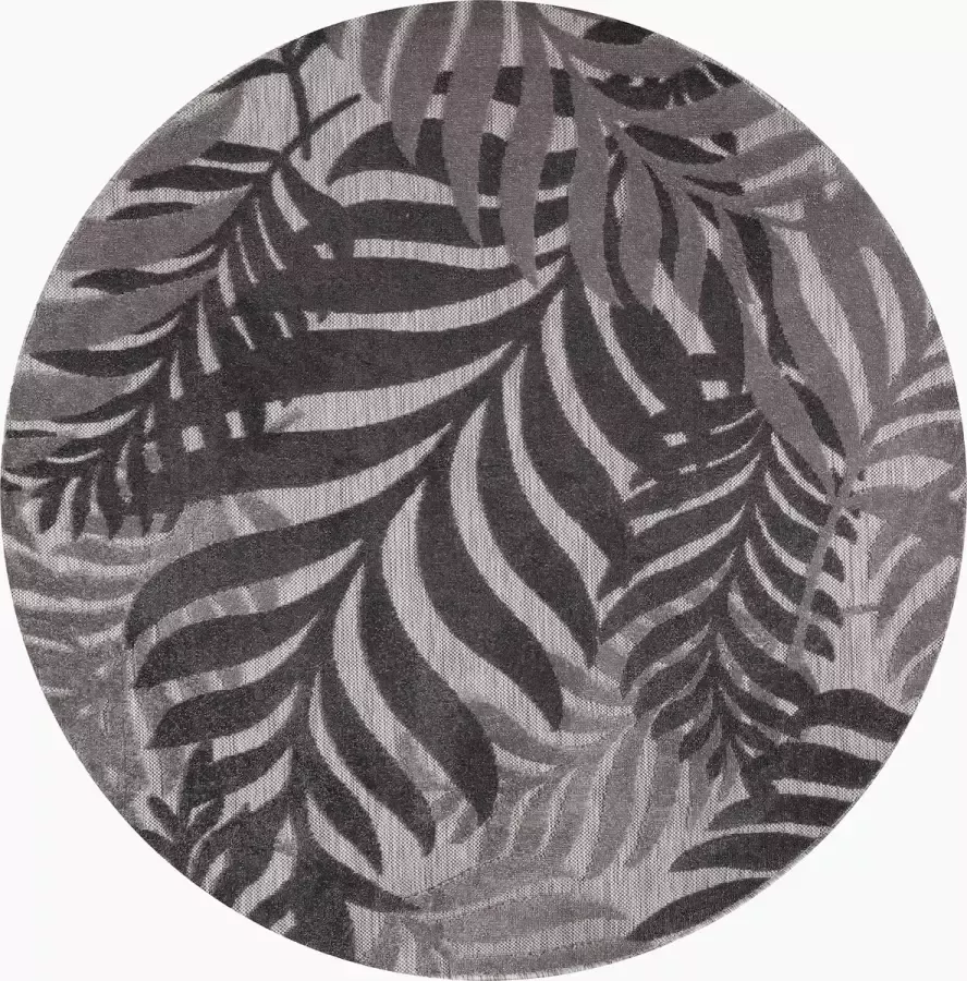 Muratap Tapijtenloods Binnen en Buiten Rond Vloerkleed Floral Outdoor Laagpolig Tapijt Grijs 150 CM ROND