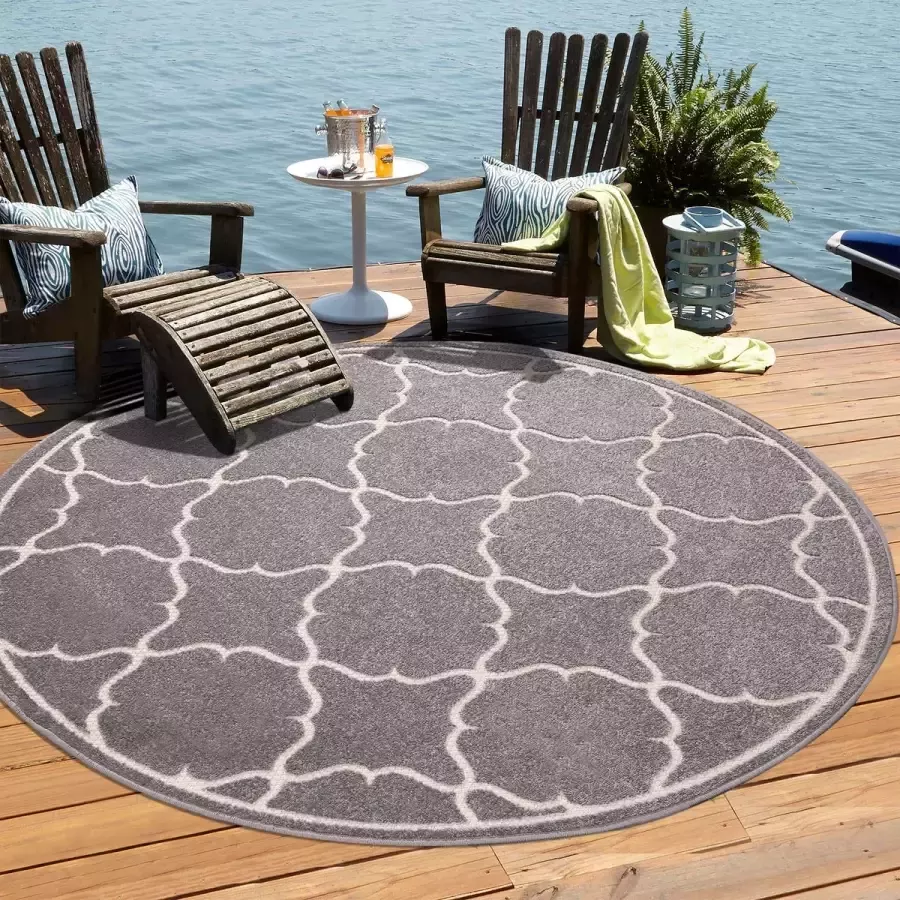 Muratap Tapijtenloods Buitenkleed Berlin Licht Grijs 200 CM Tuintapijt Buitentapijt Laagpolig Tapijt Buiten