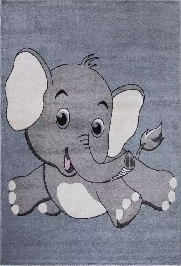 Muratap Tapijtenloods Candy Olifant Vloerkleed Kinderkamer Blauw Grijs Laagpolig 120x170 CM
