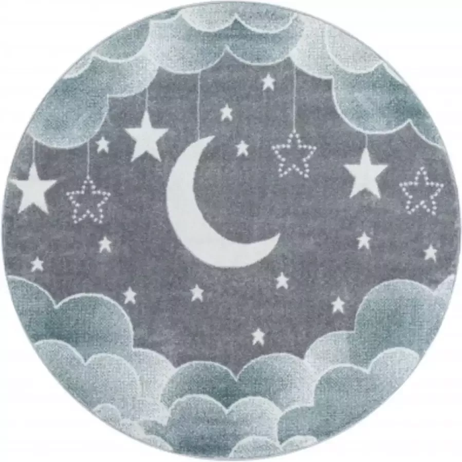 Muratap Tapijtenloods Dreams Rond Laagpolig Baby Kinderkamer Vloerkleed Blauw Grijs 120 CM ROND