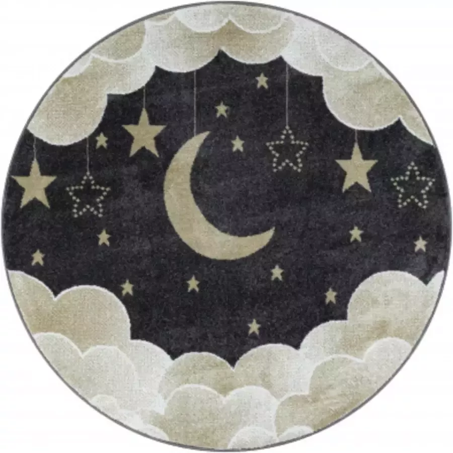 Muratap Tapijtenloods Dreams Rond Laagpolig Baby Kinderkamer Vloerkleed Geel Grijs 120 CM ROND