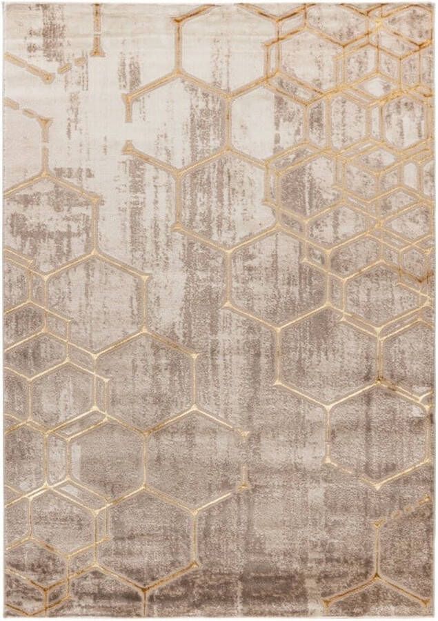 Muratap Tapijtenloods Fashion Club Laagpolig Vloerkleed Design Tapijt Beige Goud- 80x300 CM - Foto 2