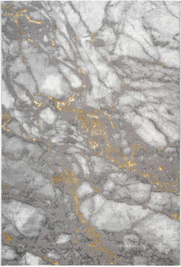 Muratap Tapijtenloods Fashion Marmer Laagpolig Vloerkleed Design Tapijt Grijs Goud- 200x290 CM