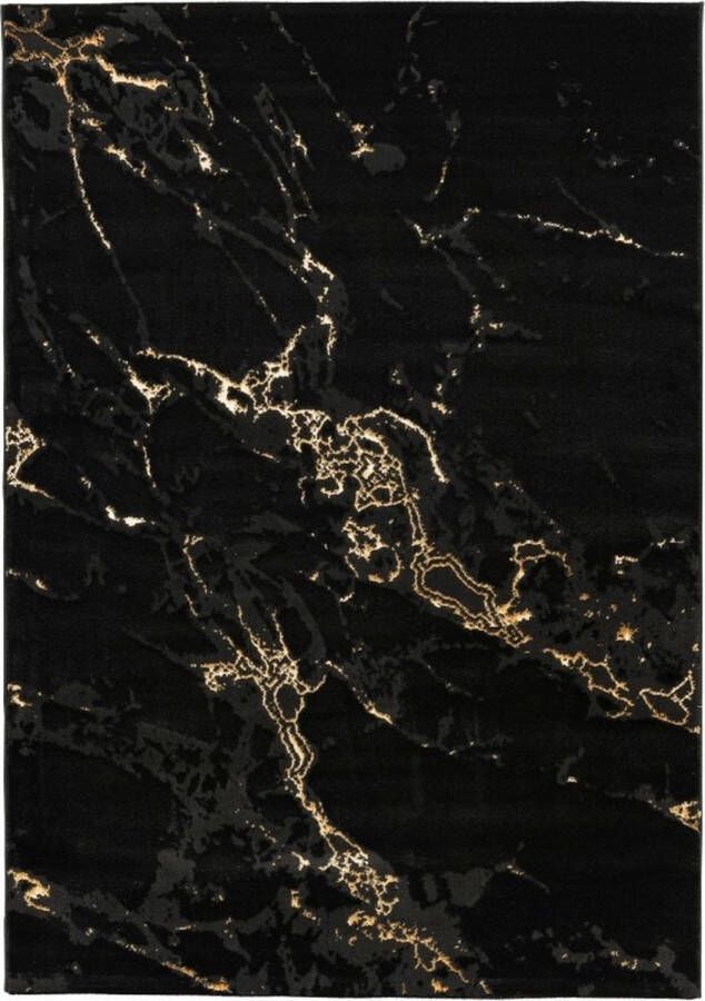 Muratap Tapijtenloods Fashion Marmer Laagpolig Vloerkleed Design Tapijt Zwart Goud- 200x290 CM