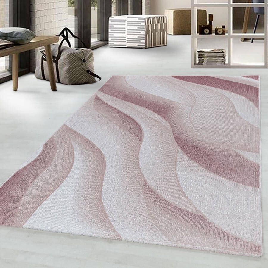 Muratap Tapijtenloods Flow Design Laagpolig Vloerkleed Roze- 80x150 CM