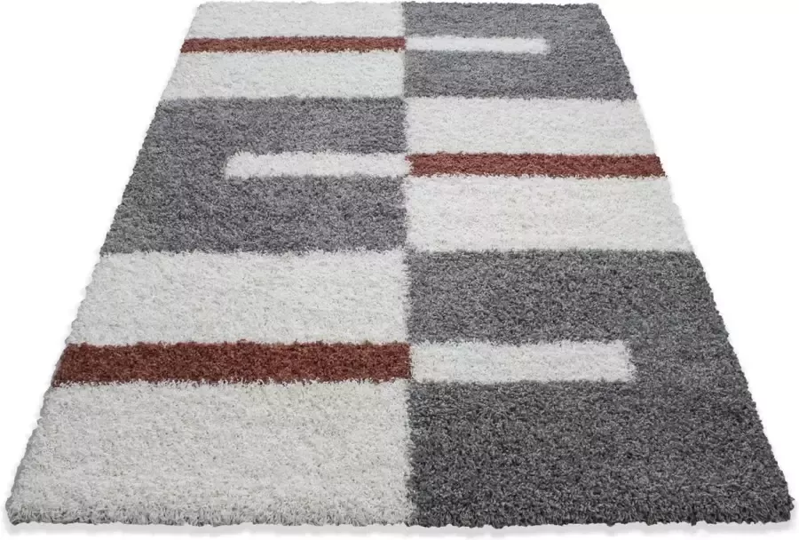 Muratap Tapijtenloods Gala Shaggy vloerkleed Grijs Oranje Hoogpolig- 80x150 CM