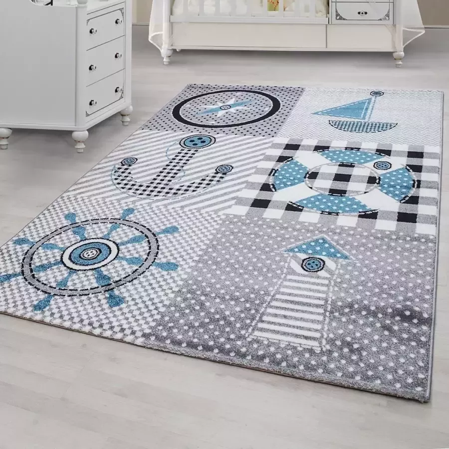 Muratap Tapijtenloods Kids Collection Vloerkleed Kinderkamer Blauw Grijs Laagpolig- 120x170 CM