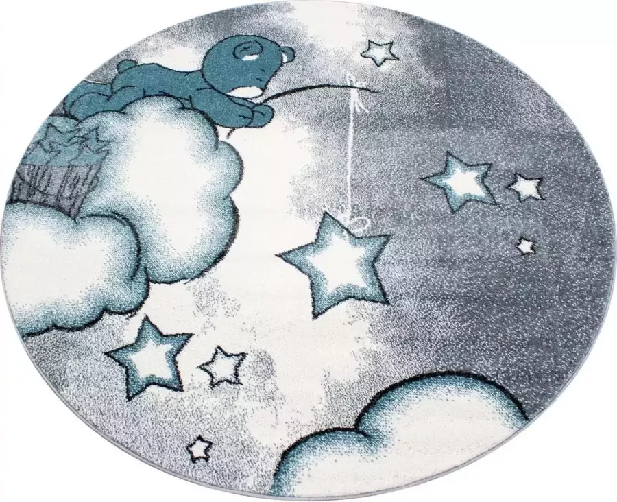 Muratap Tapijtenloods Kids Dreams Rond Vloerkleed Kinderkamer Blauw Grijs Laagpolig- 160 CM ROND
