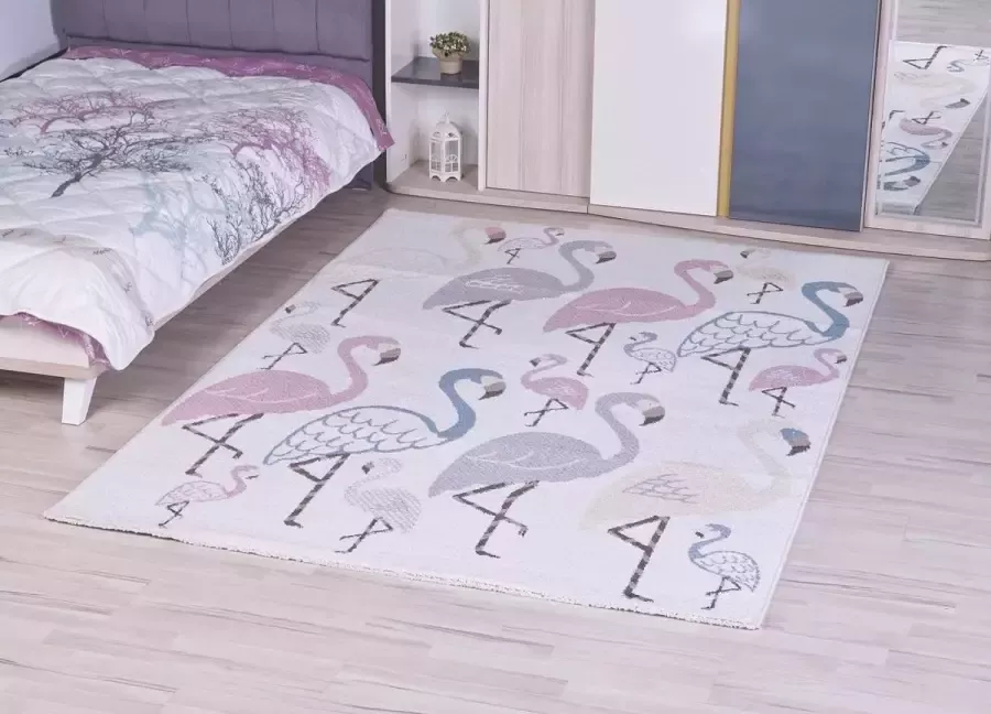 Muratap Tapijtenloods Kids Flamingo's Vloerkleed Kinderkamer Multi Laagpolig 120x170 CM