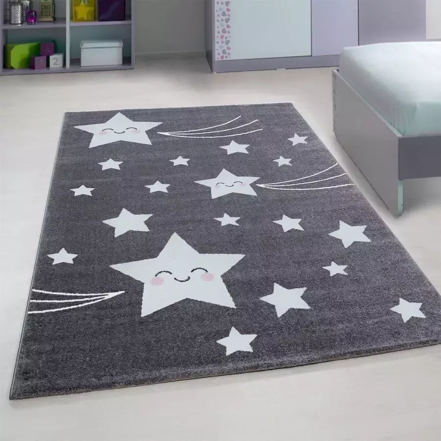 Muratap Tapijtenloods Kids Sterren Vloerkleed Kinderkamer Grijs Laagpolig- 160x230 CM