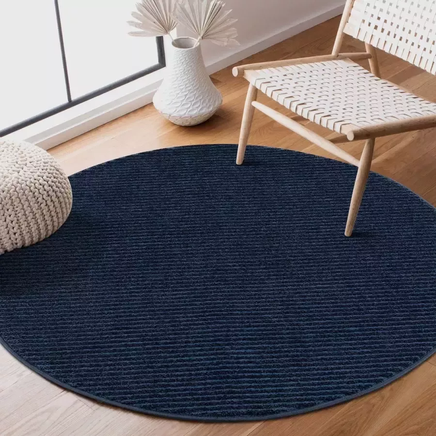 Muratap Tapijtenloods Laagpolig Vloerkleed Fancy Blauw 120 CM ROND