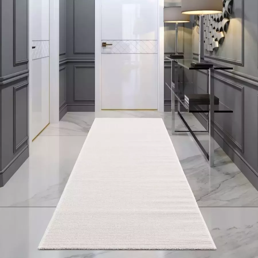 Muratap Tapijtenloods Laagpolig Vloerkleed Fancy Wit- 80x300 CM