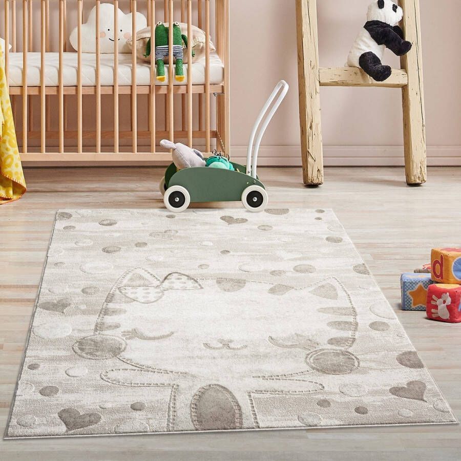 Muratap Tapijtenloods Mara Poesje Vloerkleed Kinderkamer Creme Laagpolig Tapijt- 120x160 CM