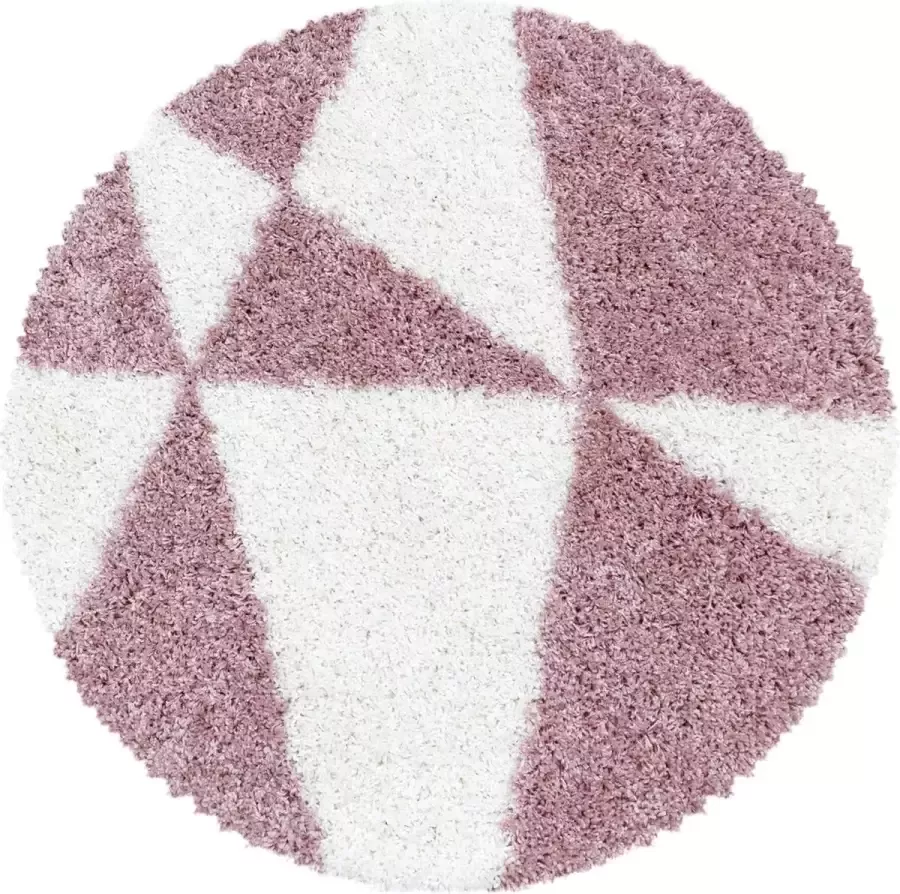 Muratap Tapijtenloods Maxima Soft Shaggy Rond Hoogpolig Vloerkleed Roze Wit 80 CM ROND