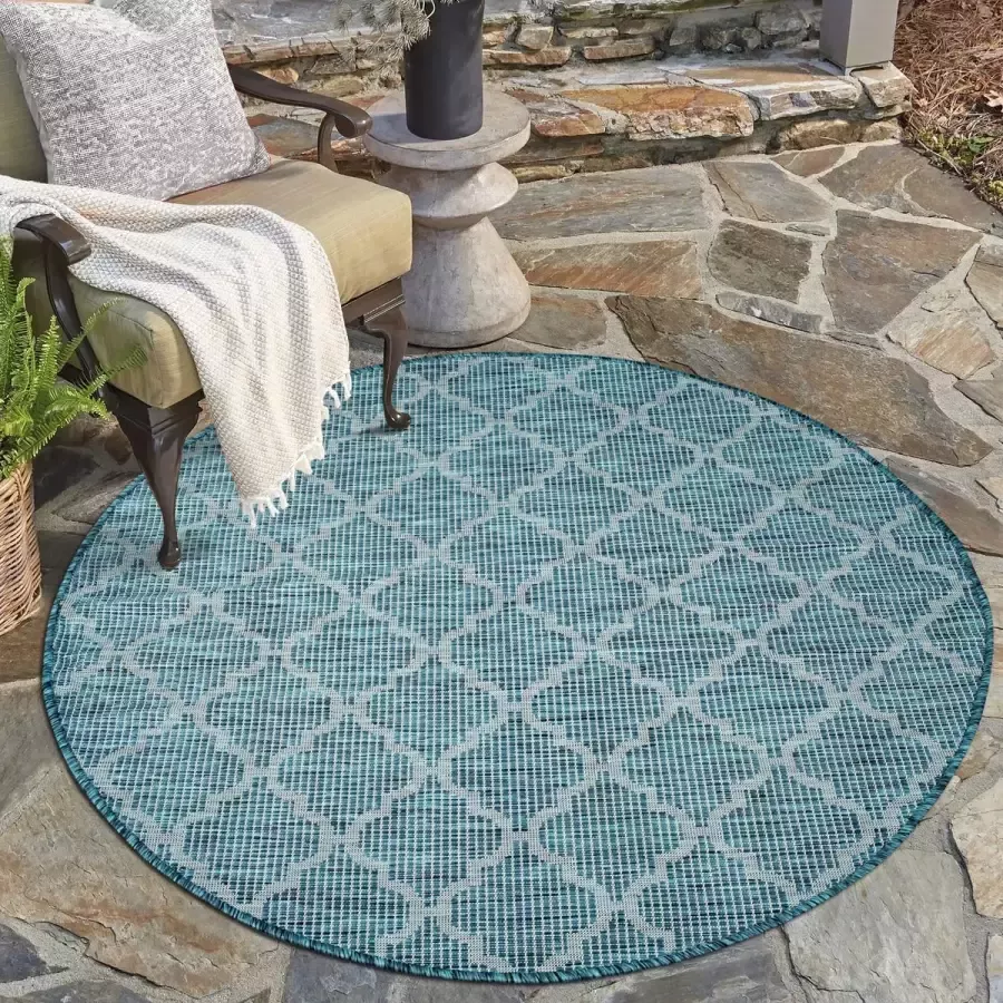 Muratap Tapijtenloods Palm Binnen en Buiten Vloerkleed Tapijt Laagpolig Blauw 200 CM ROND