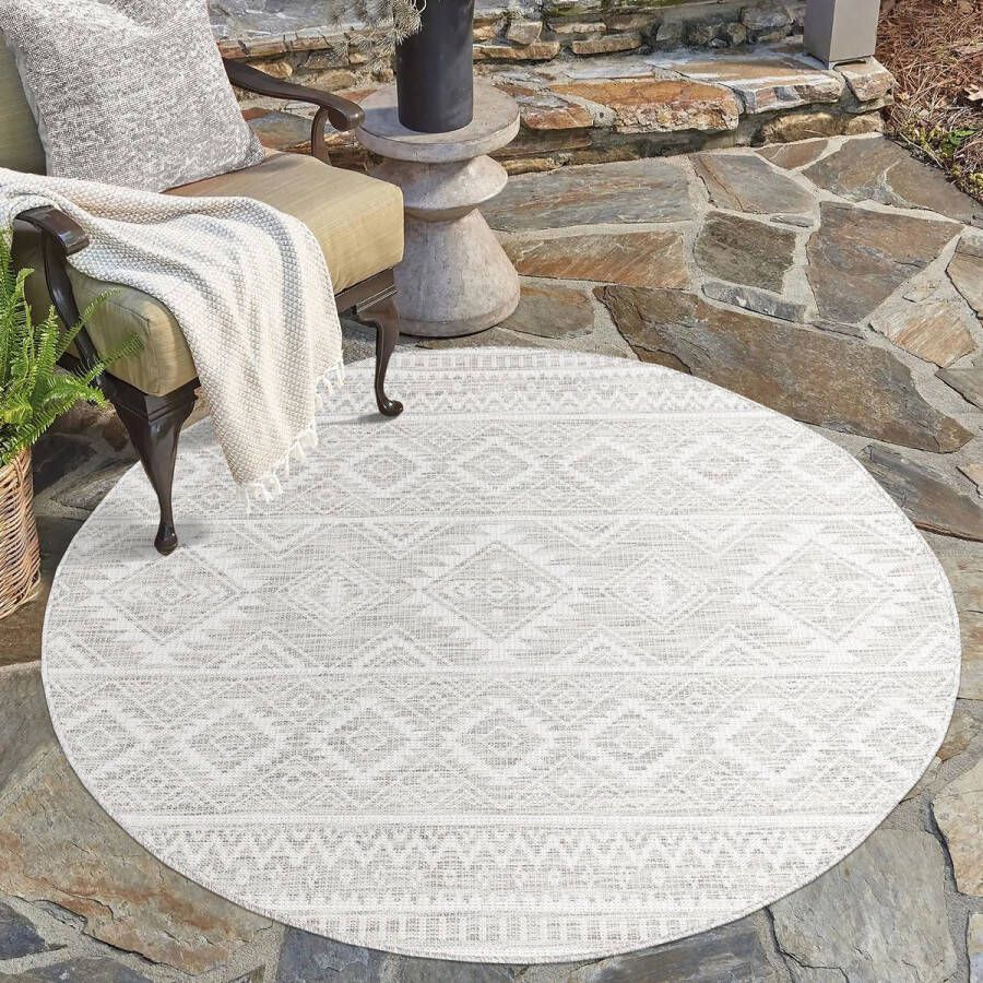 Muratap Tapijtenloods Palm Binnen en Buiten Vloerkleed Tapijt Laagpolig Grijs 160 CM ROND