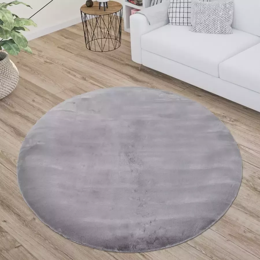 Muratap Tapijtenloods Paradise Fluffy Vacht Vloerkleed Hoogpolig Zilver Grijs Effen Tapijt- 160 CM ROND
