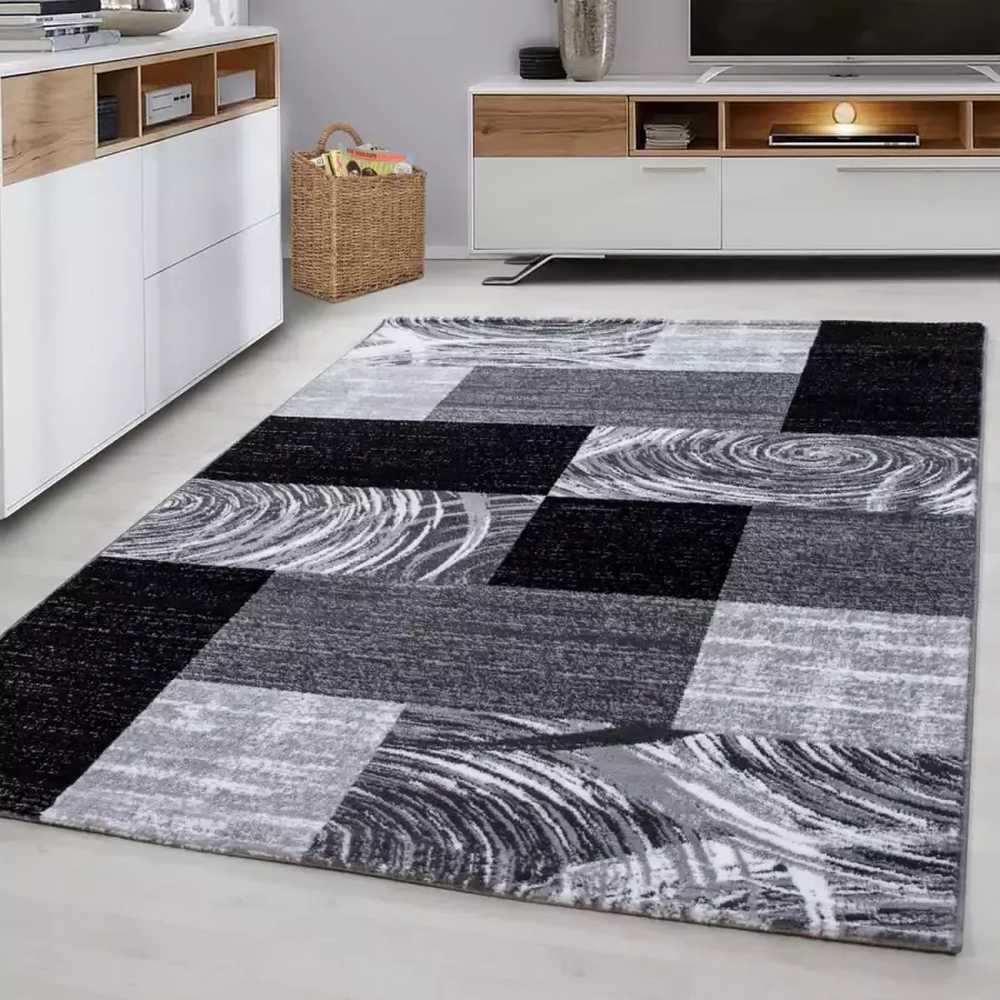 Muratap Tapijtenloods Parma Design Vloerkleed Zwart Grijs Laagpolig 80x150 CM