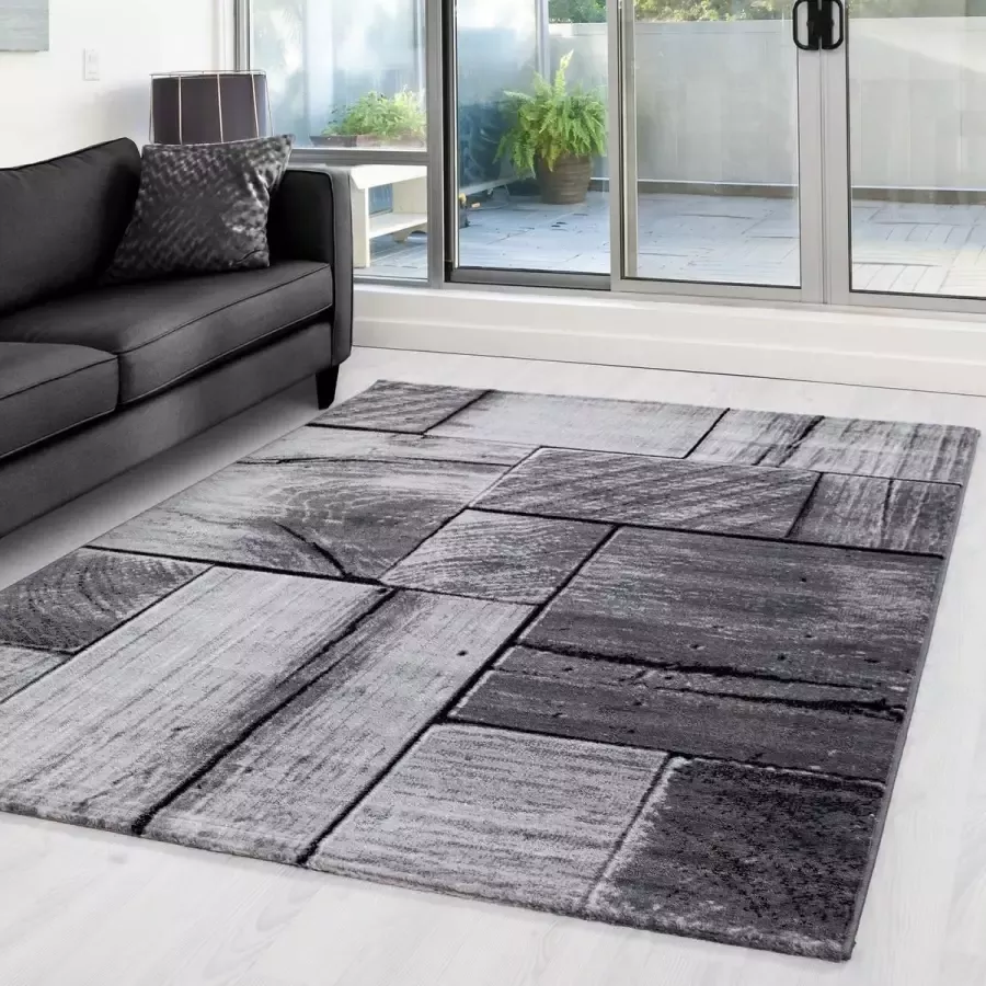 Muratap Tapijtenloods Parma Design Vloerkleed Zwart Grijs Laagpolig 80x300 CM